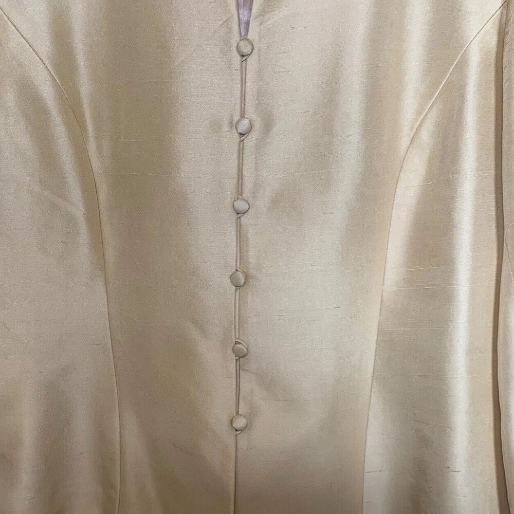 Adrianna Papell Blazer Jacket Womens Size 10 Yellow 100% Silk Button 3/4 Sleeve - Picture 3 of 11